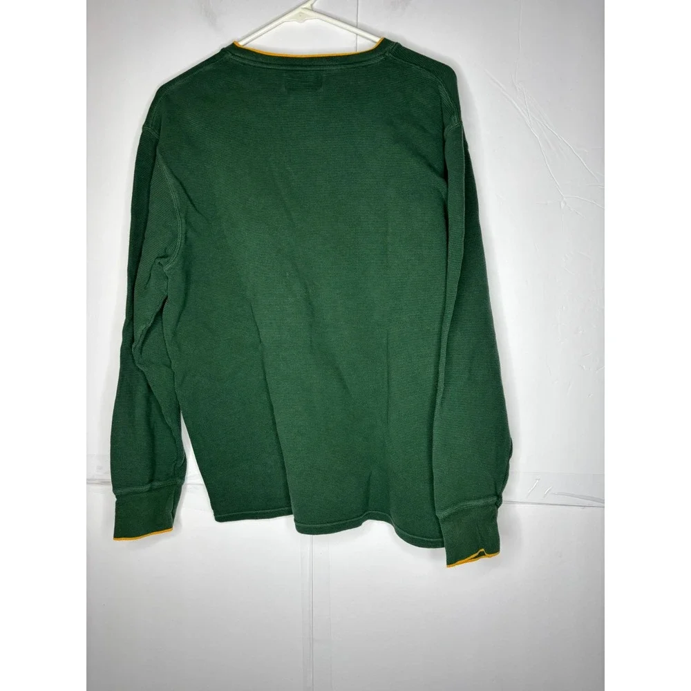 Polo Ralph Lauren Mens XL Green Waffle‎ Knit Thermal Shirt Yellow Trim V-Neck